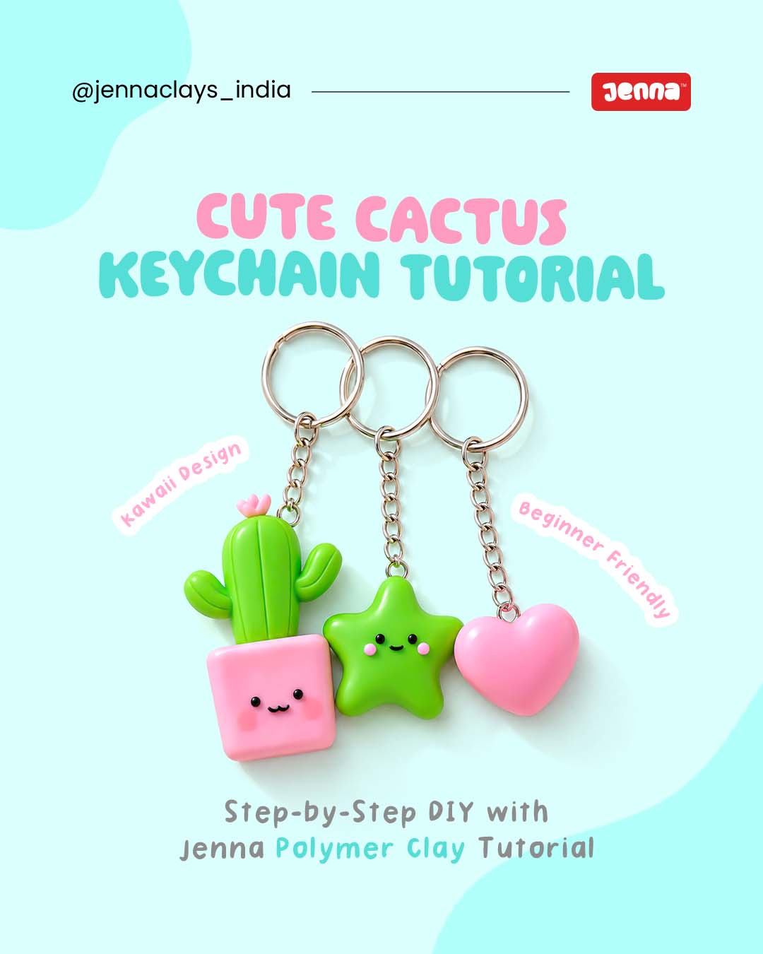 Cute Cactus Keychain Tutorial with Jenna Polymer Clay | Easy Polymer Clay Craft for Beginners