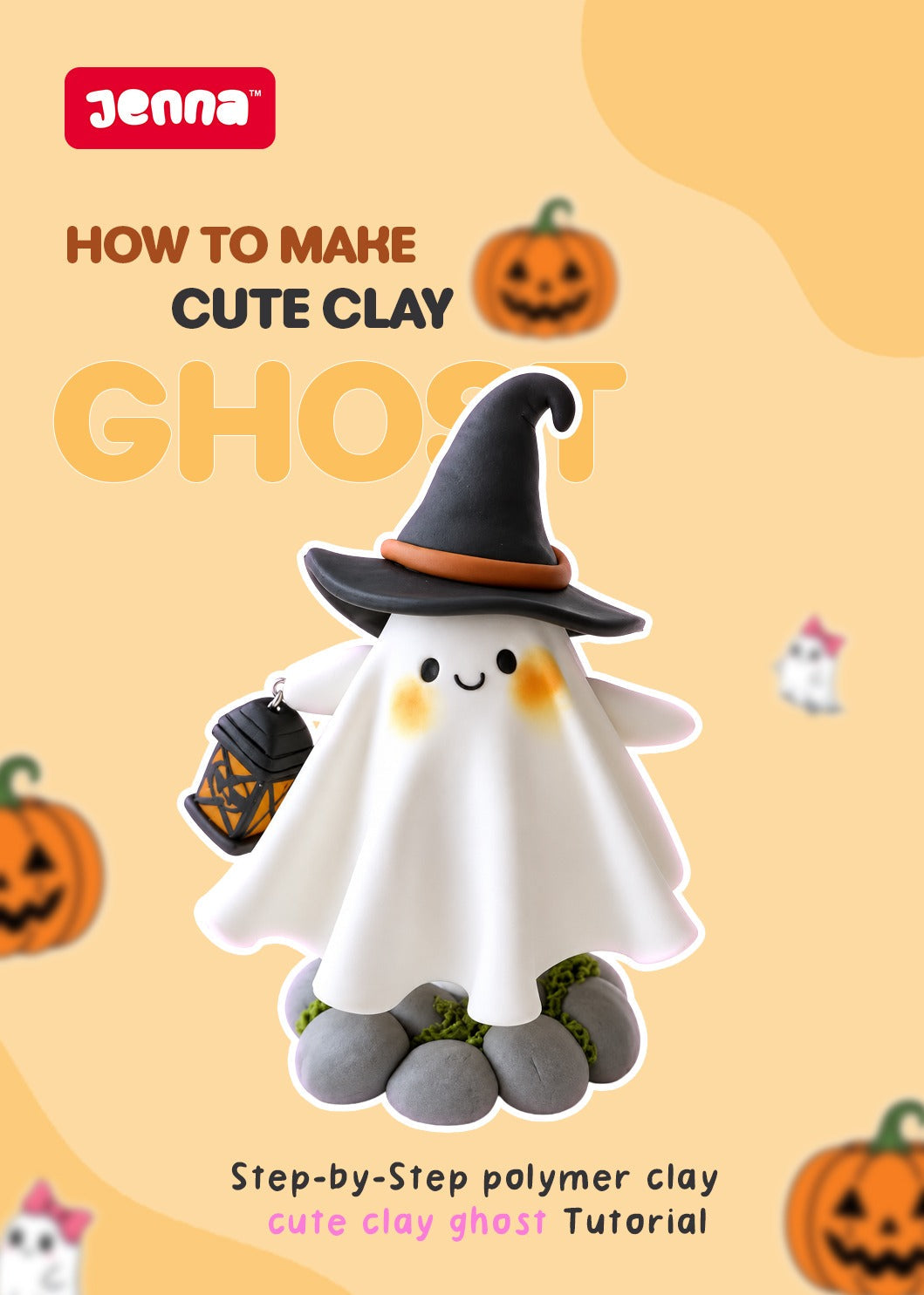 How to Make a Cute Halloween Ghost with Jenna Polymer Clay 🎃👻