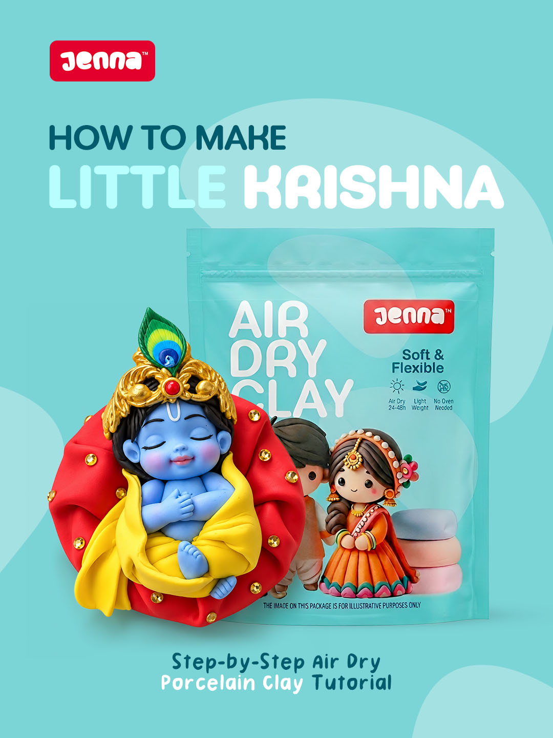 How to Make a Cute Baby Krishna with Jenna Air Dry Porcelain Clay